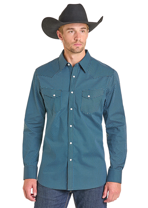 Panhandle Slim® Men's Rock N Roll Blue Long Sleeve Snap Front Western Shirt