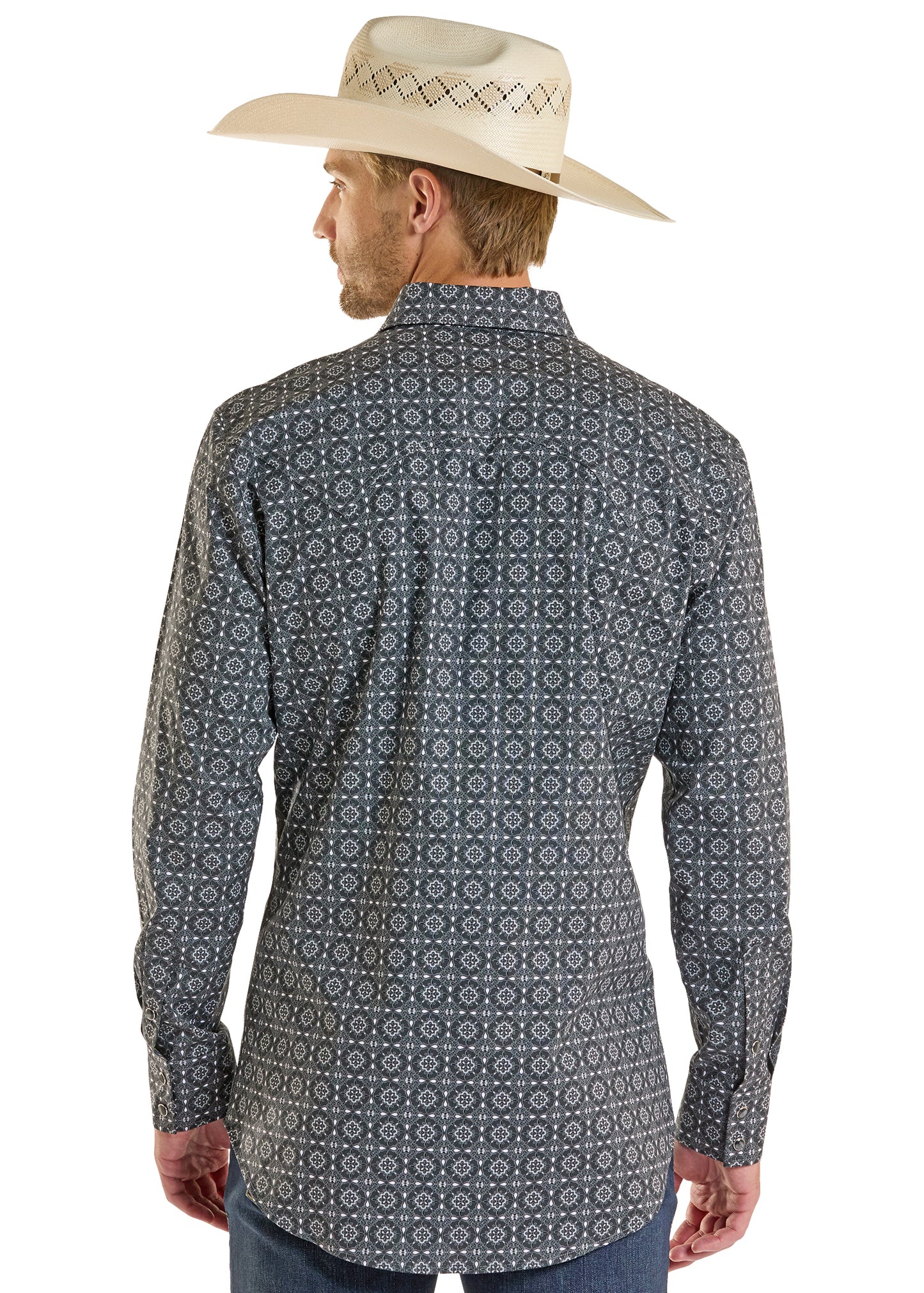 Panhandle Slim® Men's Black Rock N Roll Geo Print Long Sleeve Snap Front Western Shirt