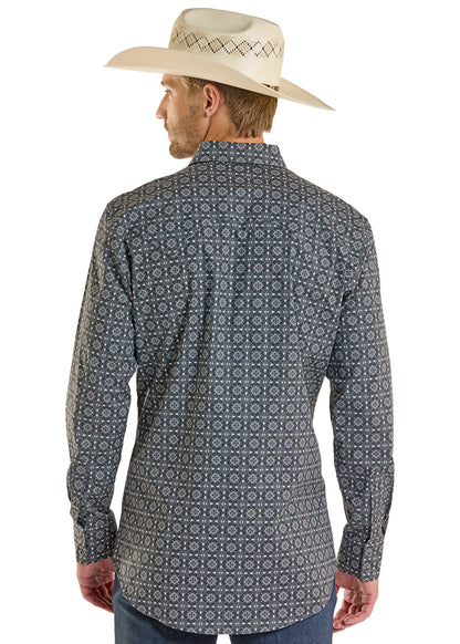 Panhandle Slim® Men's Black Rock N Roll Geo Print Long Sleeve Snap Front Western Shirt