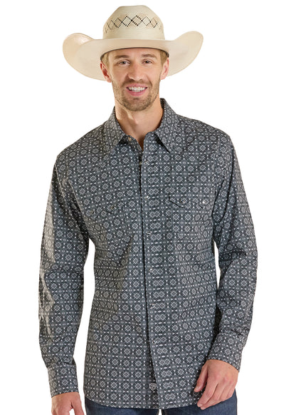 Panhandle Slim® Men's Black Rock N Roll Geo Print Long Sleeve Snap Front Western Shirt