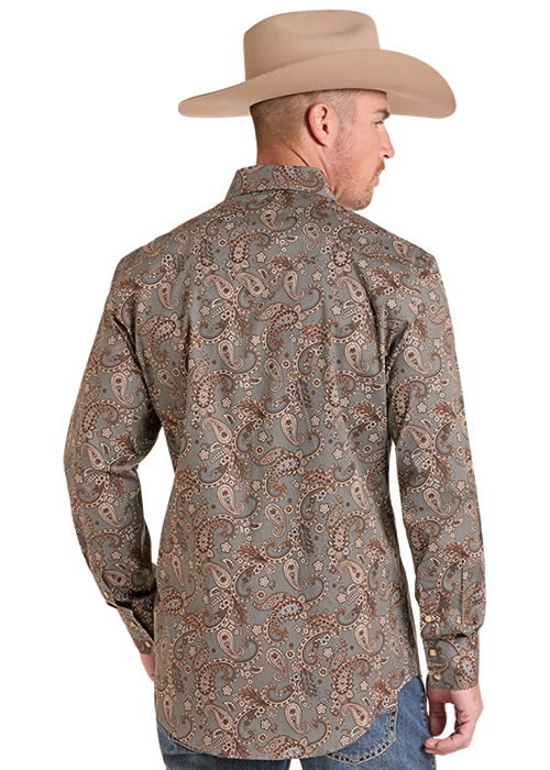 Panhandle Slim® Men's  Brown Paisley Print Long Sleeve Snap Front Shirt