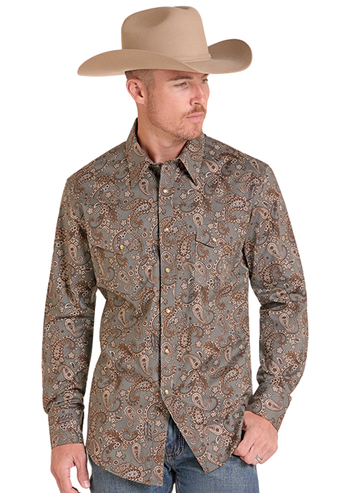 Panhandle Slim® Men's  Brown Paisley Print Long Sleeve Snap Front Shirt