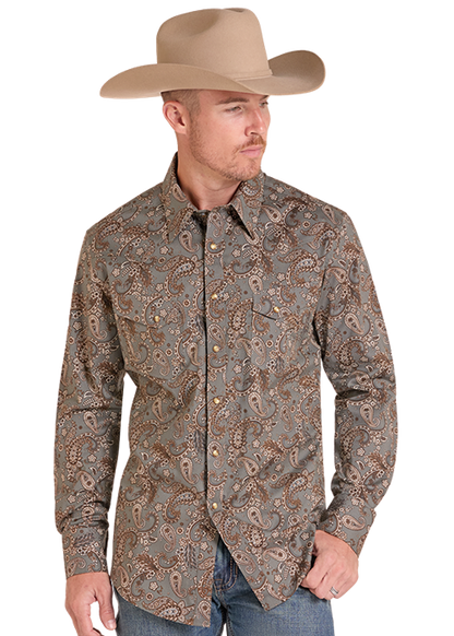 Panhandle Slim® Men's  Brown Paisley Print Long Sleeve Snap Front Shirt
