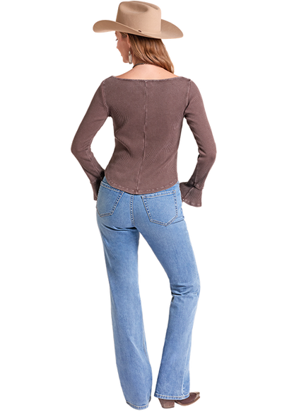 Panhandle Slim® Women's Rock N Roll Brown Rib Knit Long Sleeve Top