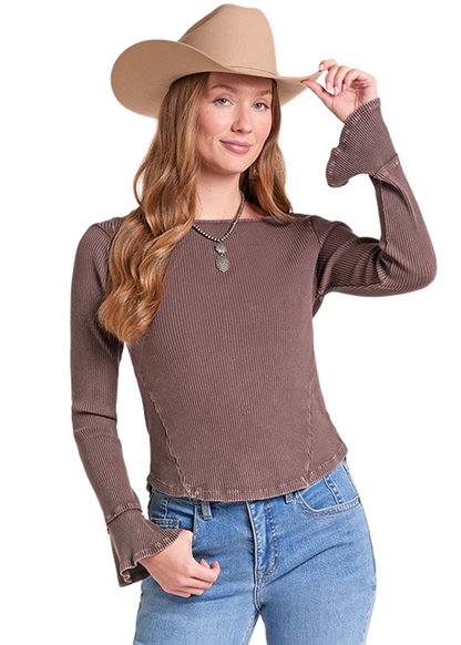 Panhandle Slim® Women's Rock N Roll Brown Rib Knit Long Sleeve Top
