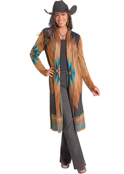 Panhandle Slim® Women's Rust Aztec Knit Long Sleeve Duster