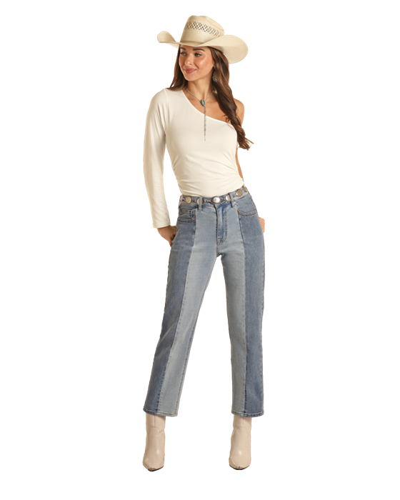 Panhandle Slim® Women's Rock N Roll Two Tone Crop Denim Jeans