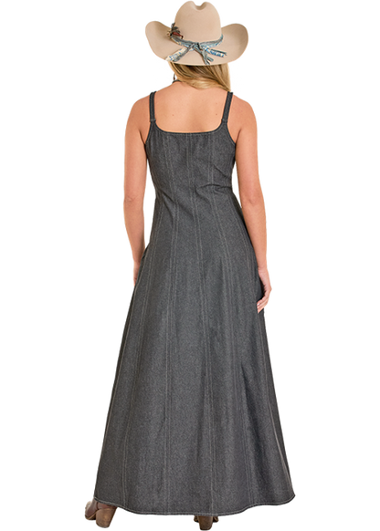Panhandle Slim® Women's Black Buckle Strap Denim Maxi Dress