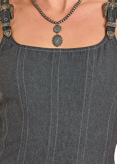 Panhandle Slim® Women's Black Buckle Strap Denim Maxi Dress