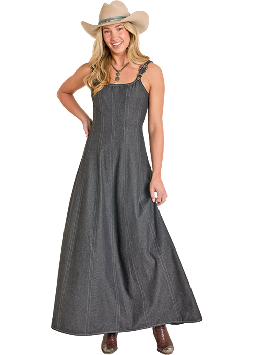 Panhandle Slim® Women's Black Buckle Strap Denim Maxi Dress