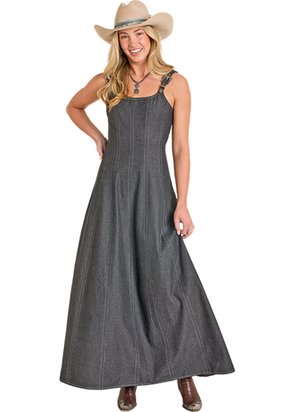 Panhandle Slim® Women's Black Buckle Strap Denim Maxi Dress