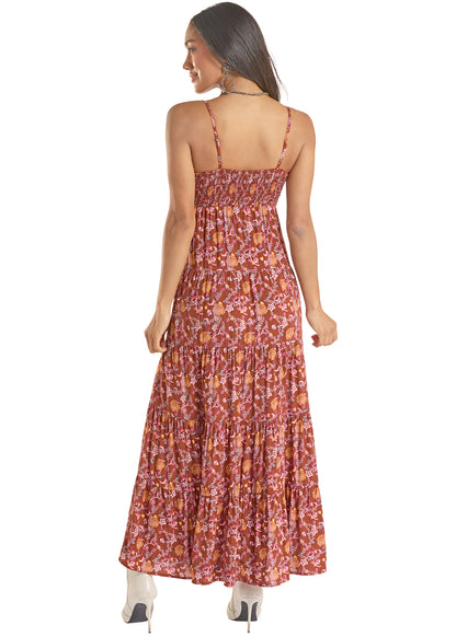 Panhandle Slim® Women's Rock N Roll Burgundy Floral Print Halter Maxi Dress