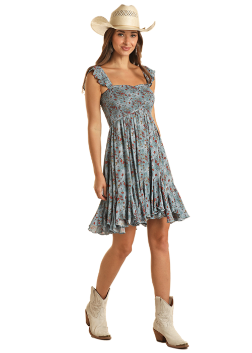 Panhandle Slim® Women's Rock & Roll Cowgirl  Blue Floral Print Sleeveless Dress