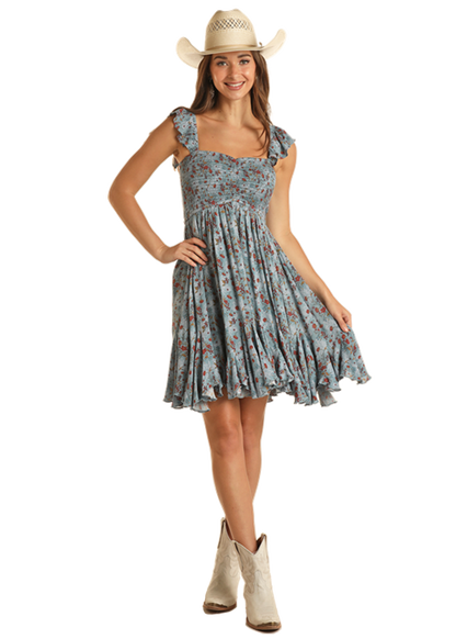 Panhandle Slim® Women's Rock & Roll Cowgirl  Blue Floral Print Sleeveless Dress