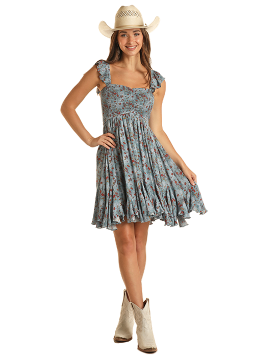 Panhandle Slim® Women's Rock & Roll Cowgirl Blue Floral Print Sleevele –  Solano's Boot & Western Wear