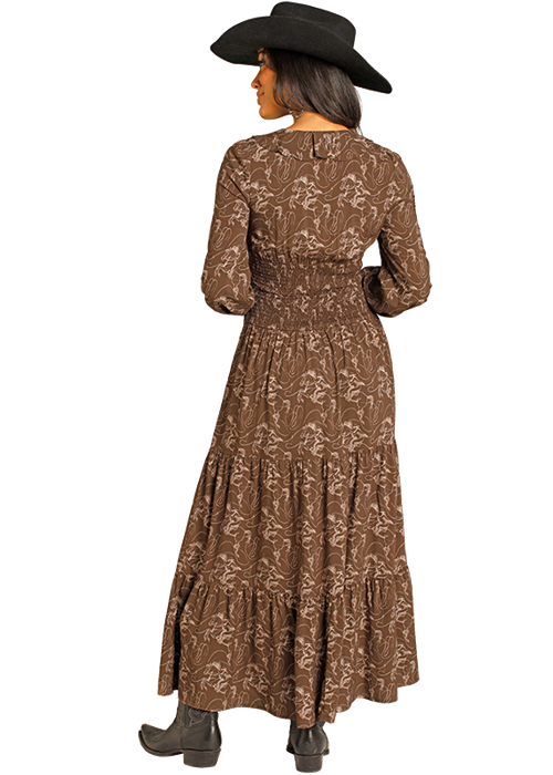 Panhandle Slim® Women's Brown Horse Print Tiered Maxi Dress