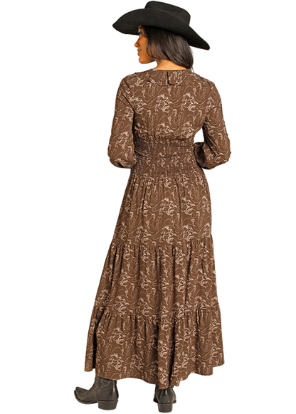 Panhandle Slim® Women's Brown Horse Print Tiered Maxi Dress