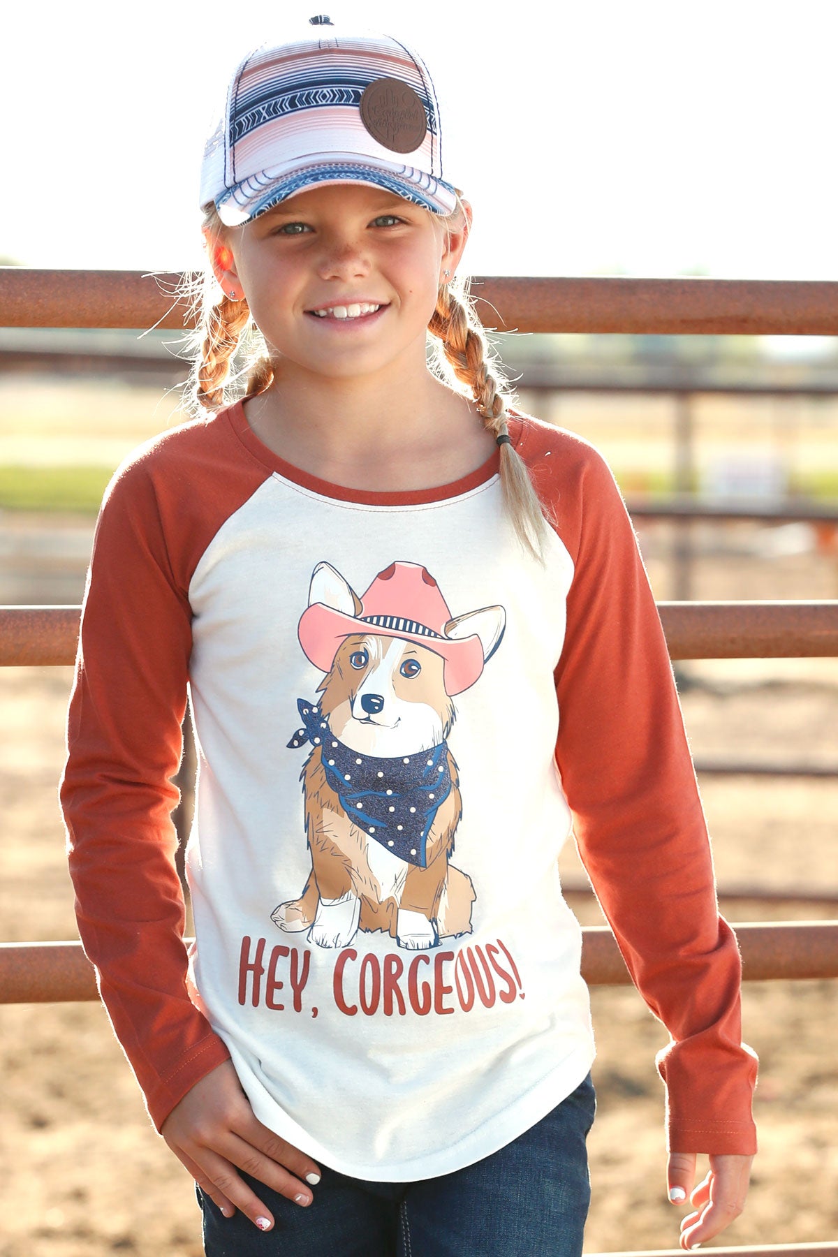 Cruel Girl® Girl's "Hey, Corgeous!" Corgi Screen Print Long Sleeve Tee Shirt