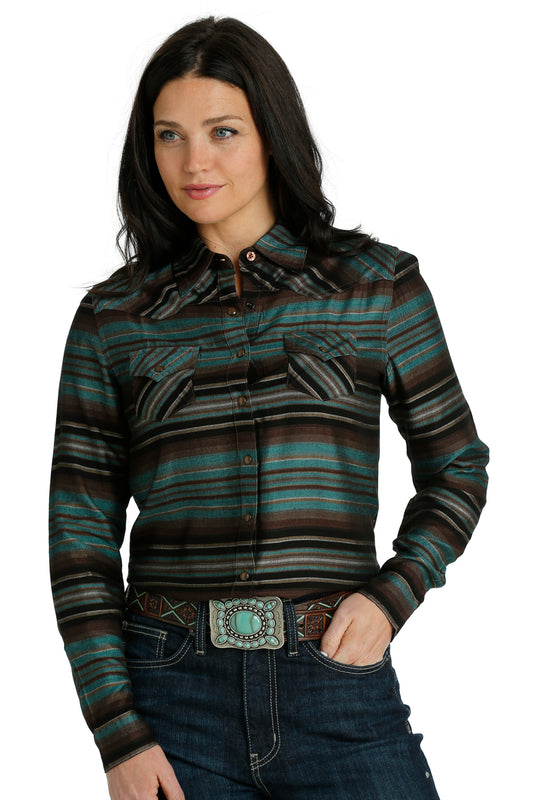 Cruel Girl® Women's Striped Long Sleeve Button Front Western Shirt