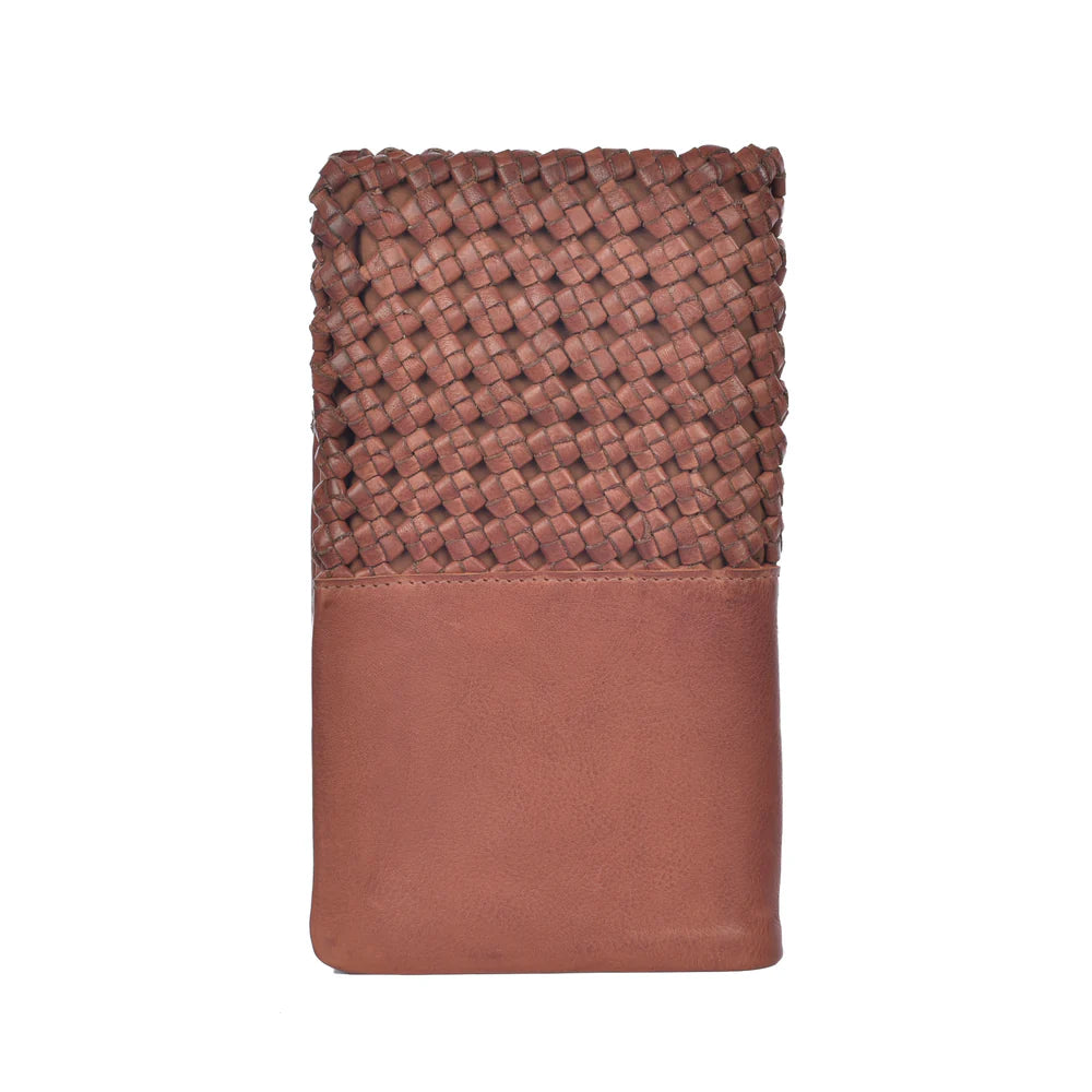 Milo® Cuio Cognac Washed Leather Basket Weave Wallet