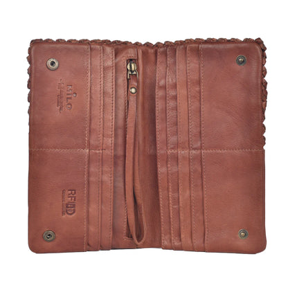 Milo® Cuio Cognac Washed Leather Basket Weave Wallet