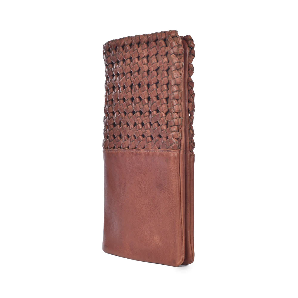 Milo® Cuio Cognac Washed Leather Basket Weave Wallet