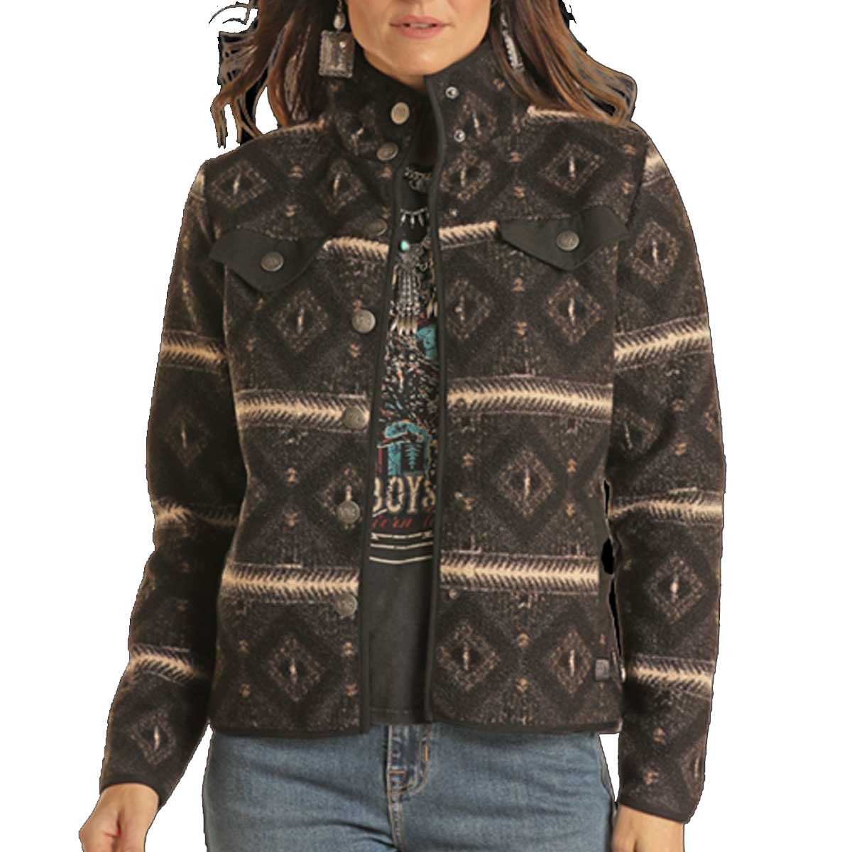 Powder River® Women's Charcoal Aztec Print Zip Front Berber Jacket