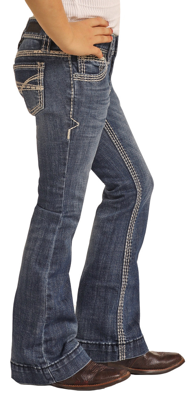 Panhandle Slim® Girls Ivory Embroidery Flare Leg Stretch Denim Jeans
