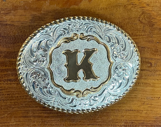 Crumrine® Letter "K" Silver & Gold Floral Western Belt Buckle