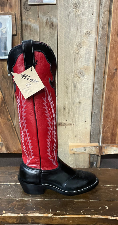 Fengolio Solano® Buckaroo Black Cowhide Full Grain Leather Tall Top Cowboy Boots