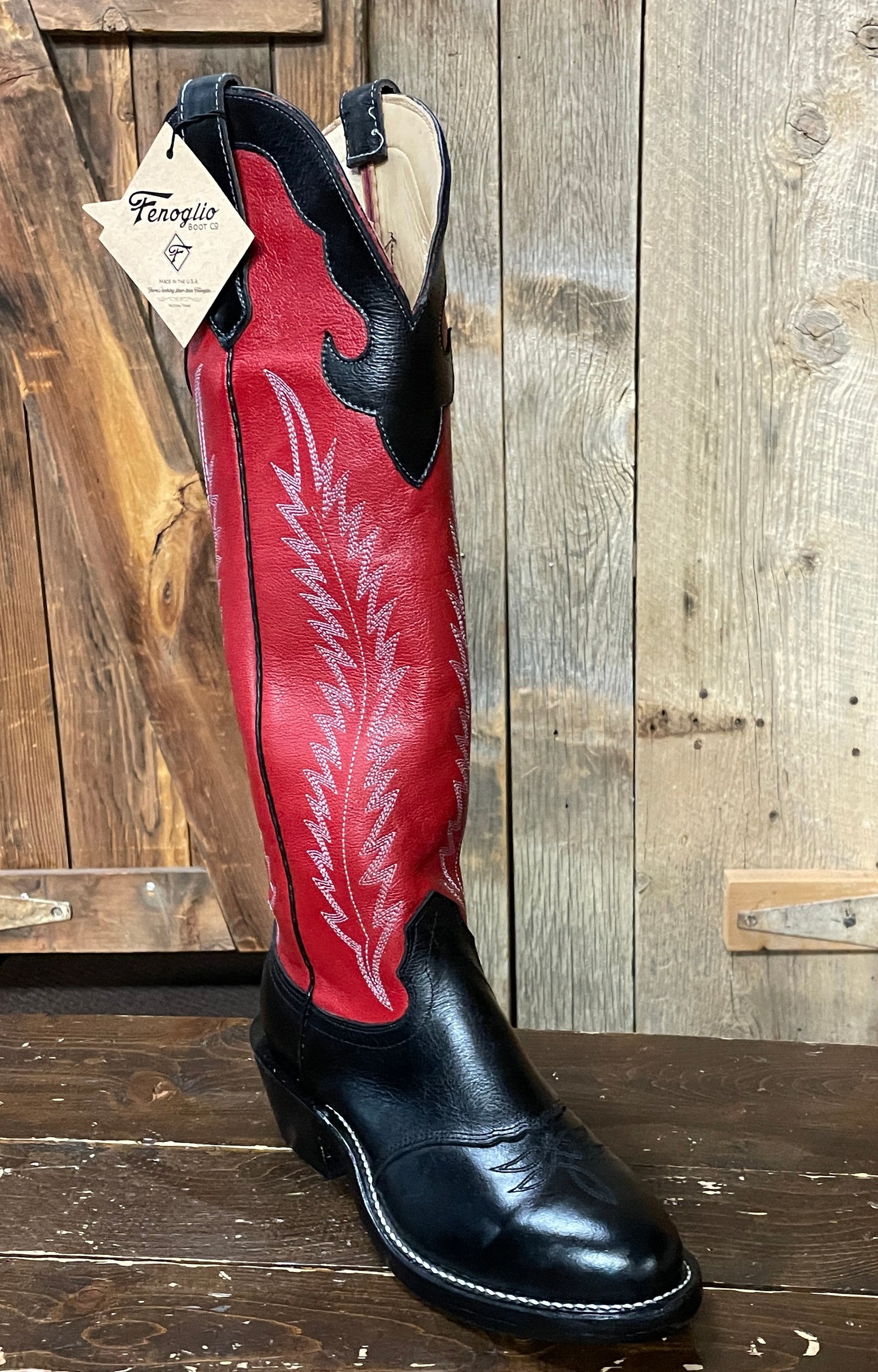 Fengolio Solano® Buckaroo Black Cowhide Full Grain Leather Tall Top Cowboy Boots