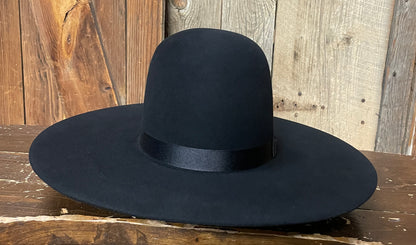 Serratelli® 6X Open Crown 5" Flat Brim Fur Felt Cowboy Hat - Black