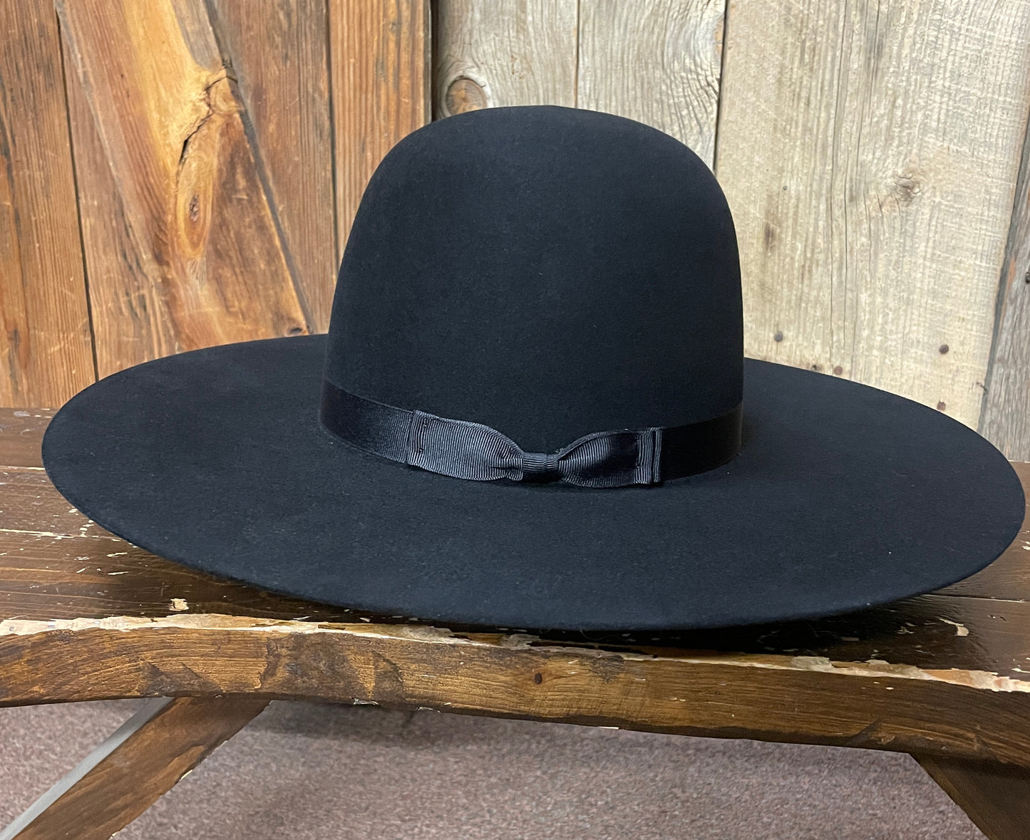Serratelli® 6X Open Crown 5" Flat Brim Fur Felt Cowboy Hat - Black