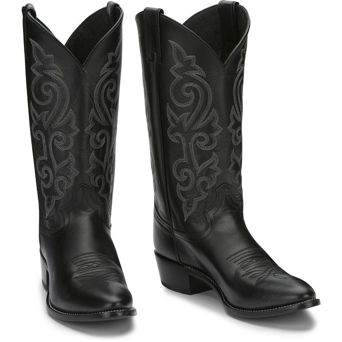 Justin® Men's Black London Calf Skin Round Toe Cowboy Boots