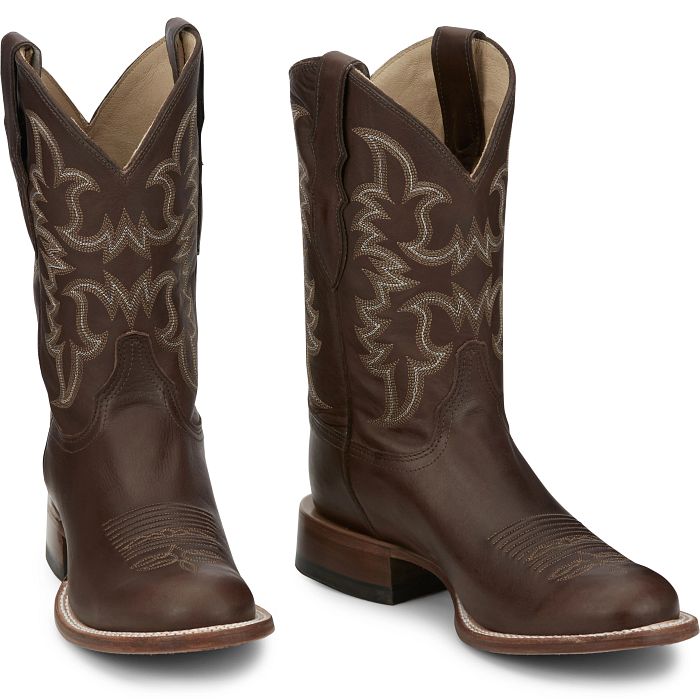 Justin® Men's Wayne Chocolate Brown Round Toe Western Boots