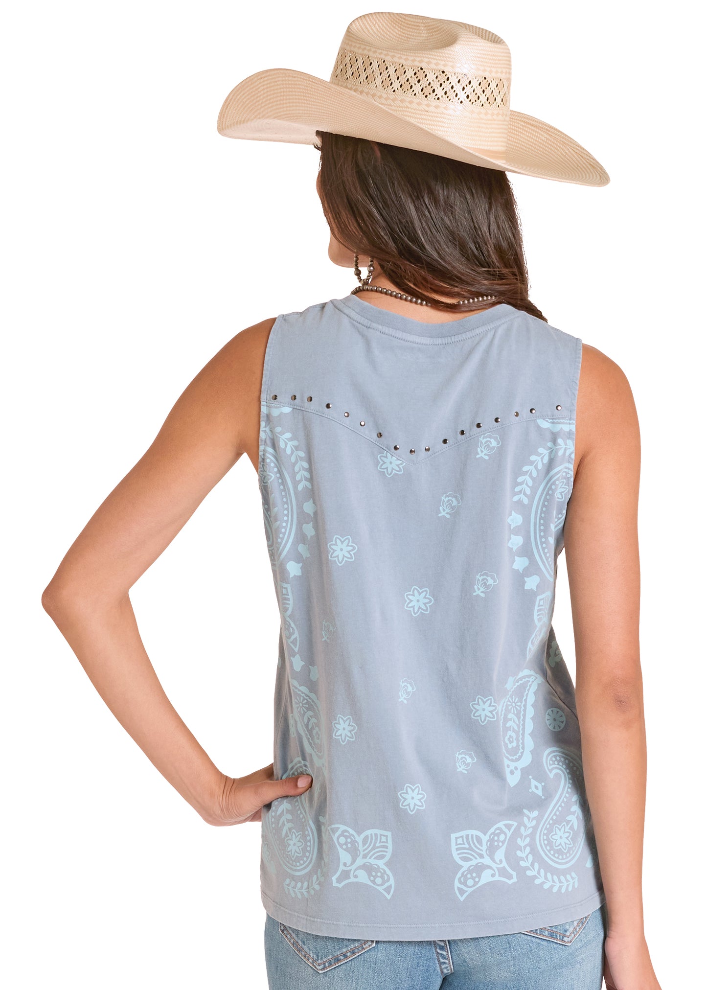 Panhandle Slim® Women's Rock N Roll Powder Blue Bandana Print Sleeveless Tee Shirt