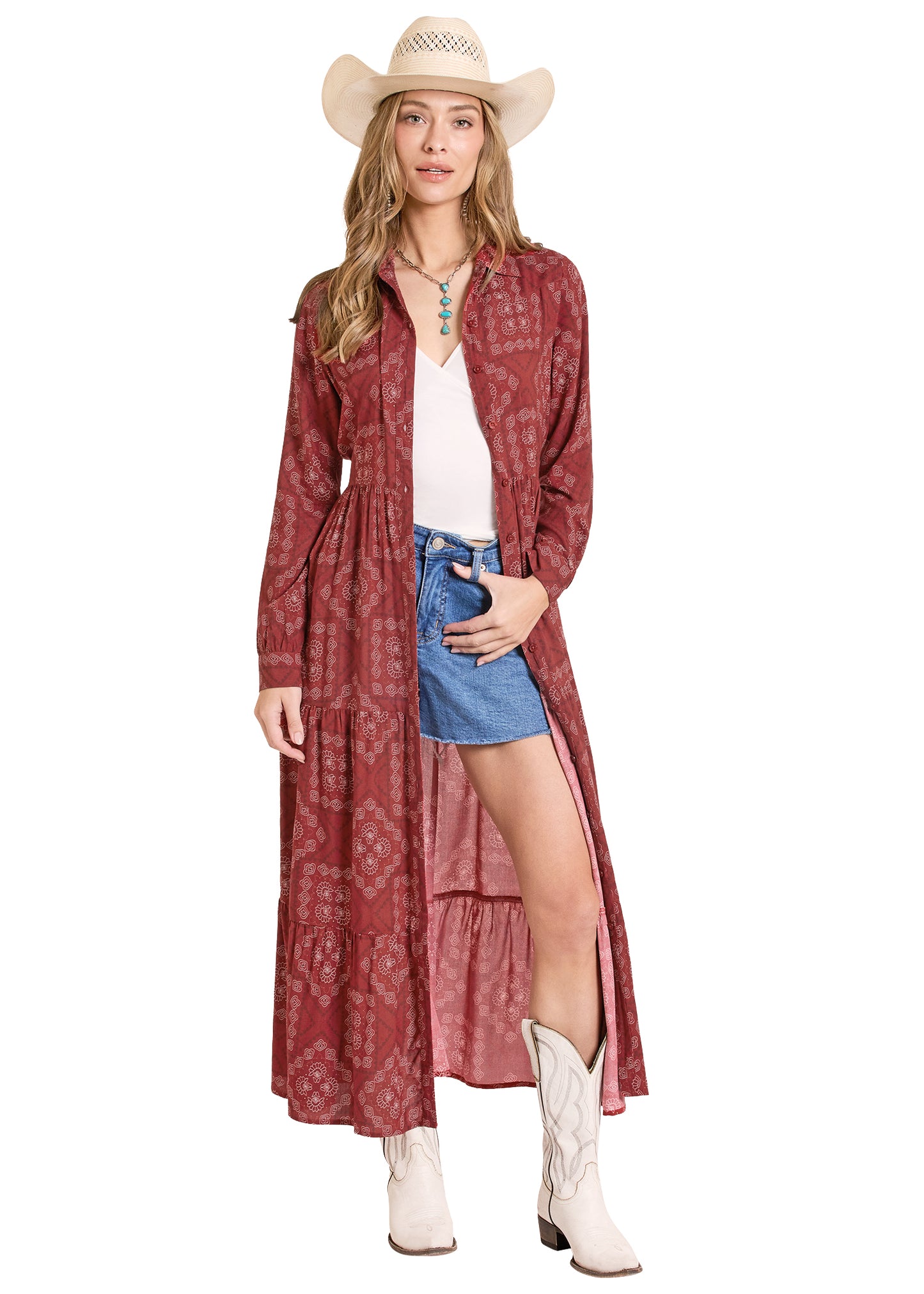 Panhandle Slim® Women's Scarlet Bandana Print Long Sleeve Dress
