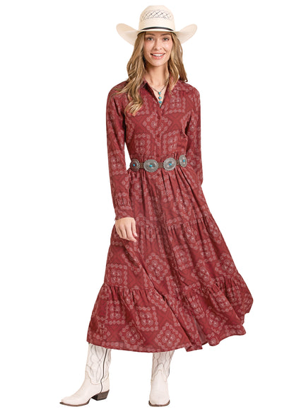 Panhandle Slim® Women's Scarlet Bandana Print Long Sleeve Dress