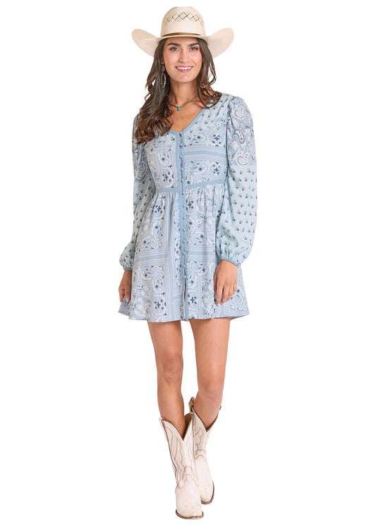 Panhandle Slim® Women's Rock N Roll Cerulean Patch Bandana Print Dress