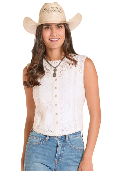 Panhandle Slim® Women's Rock N Roll Natural Lace Insert Button Front Tank Top