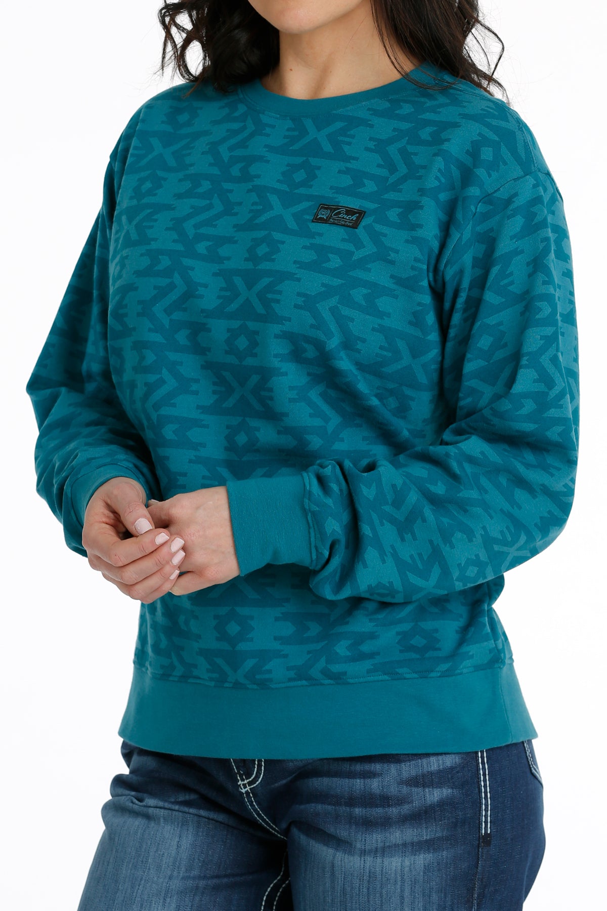 Cruel Girl® Women's Teal Southwest Print Pullover Crew Neck Sweater