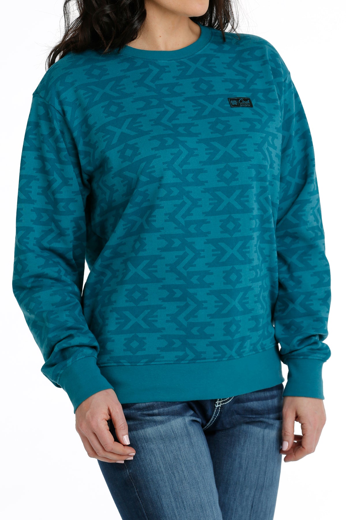 Cruel Girl® Women's Teal Southwest Print Pullover Crew Neck Sweater