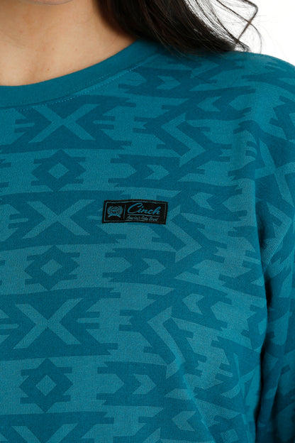 Cruel Girl® Women's Teal Southwest Print Pullover Crew Neck Sweater