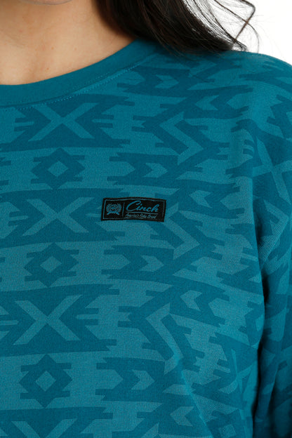 Cruel Girl® Women's Teal Southwest Print Pullover Crew Neck Sweater