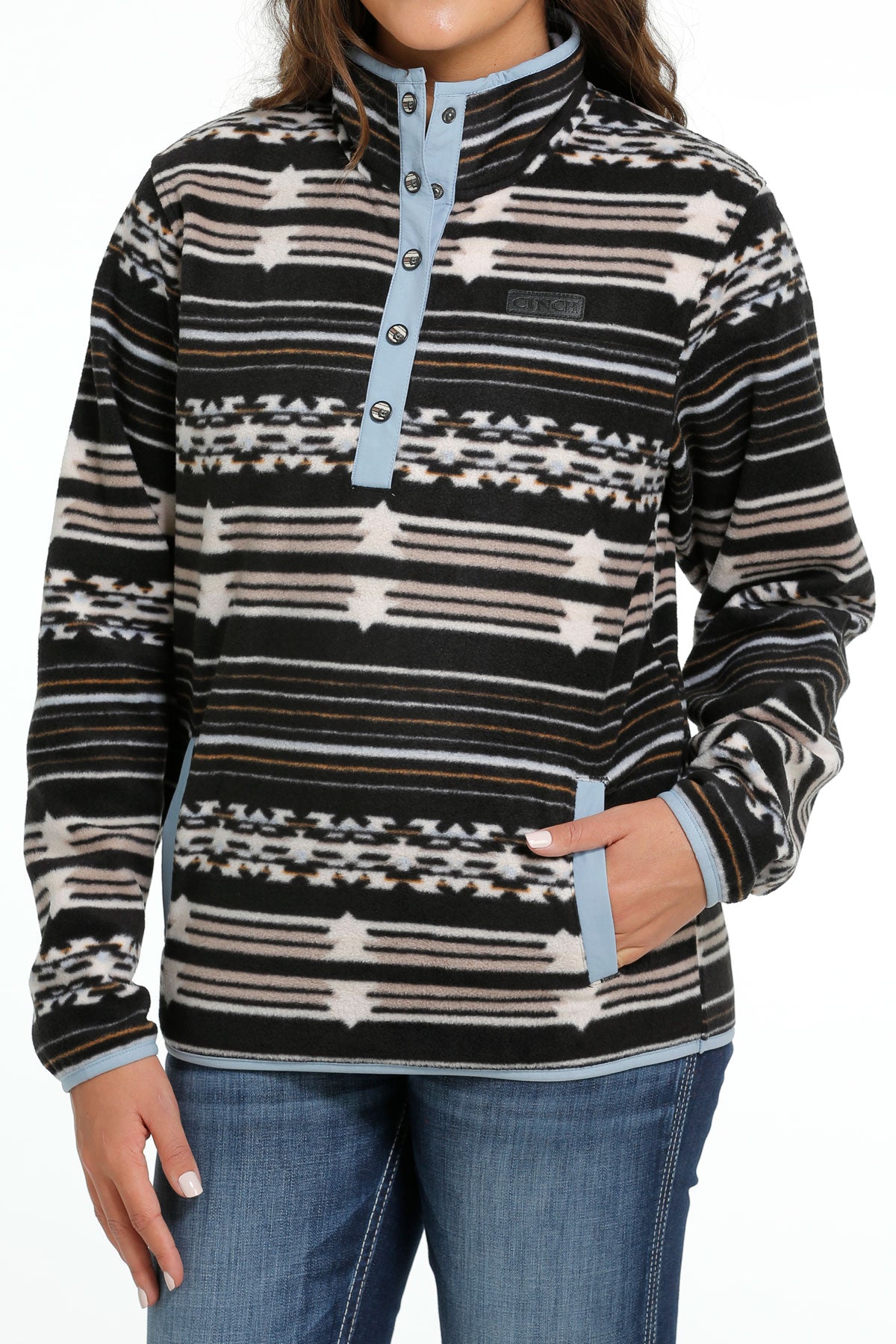Cinch® Women's Black Southwest Print Polar Fleece Pullover Jacket