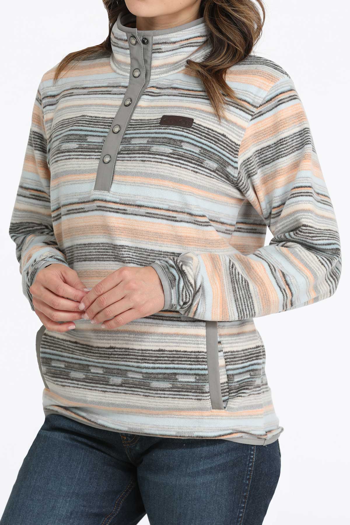 Cinch® Women's Pastel Striped Polar Fleece 1/4 Snap Pullover Sweatshirt