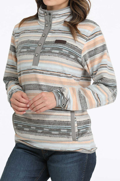 Cinch® Women's Pastel Striped Polar Fleece 1/4 Snap Pullover Sweatshirt