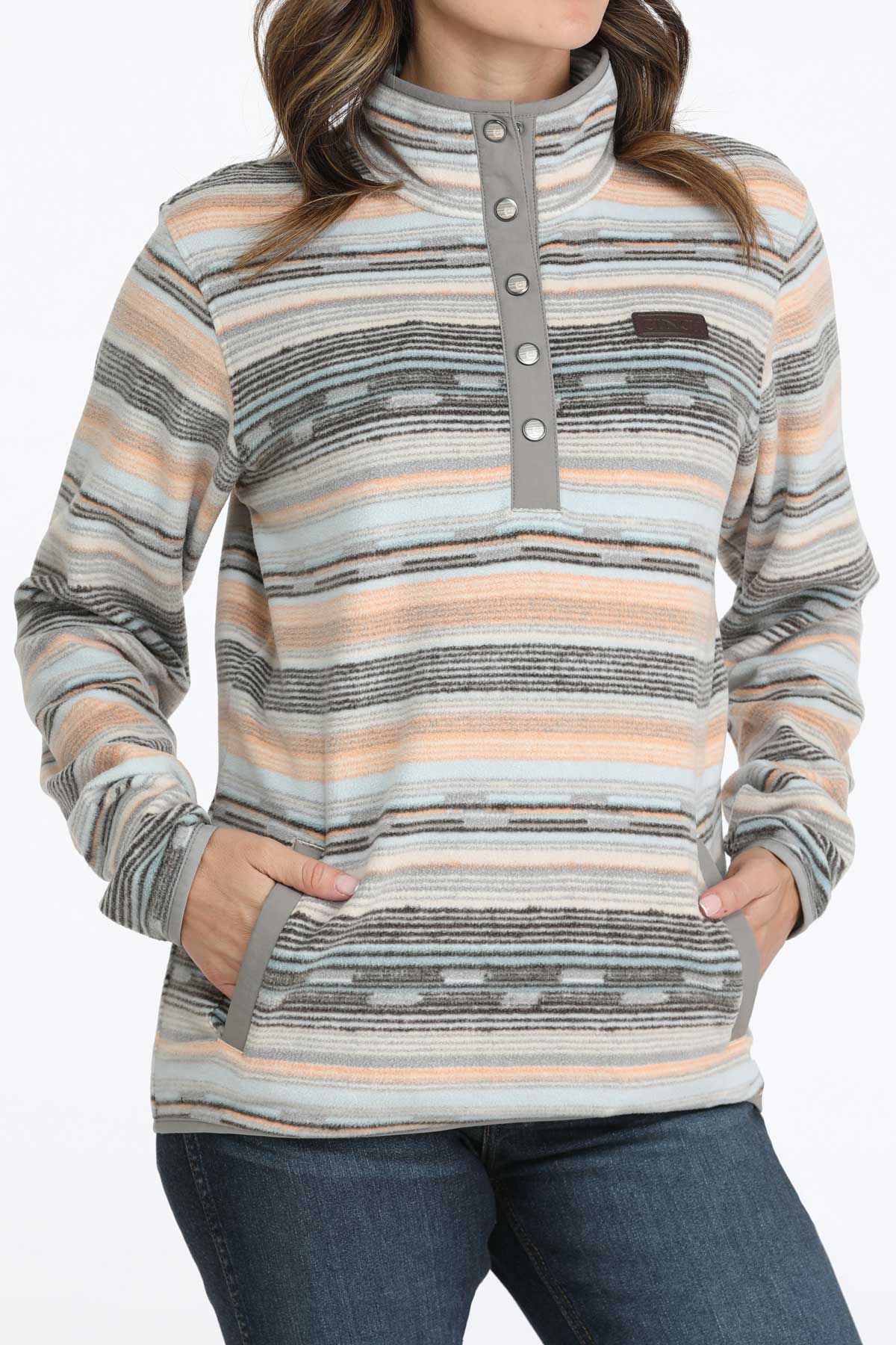 Cinch® Women's Pastel Striped Polar Fleece 1/4 Snap Pullover Sweatshirt