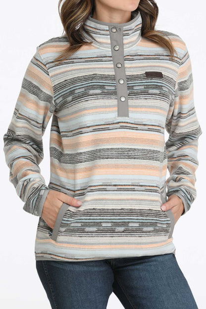 Cinch® Women's Pastel Striped Polar Fleece 1/4 Snap Pullover Sweatshirt