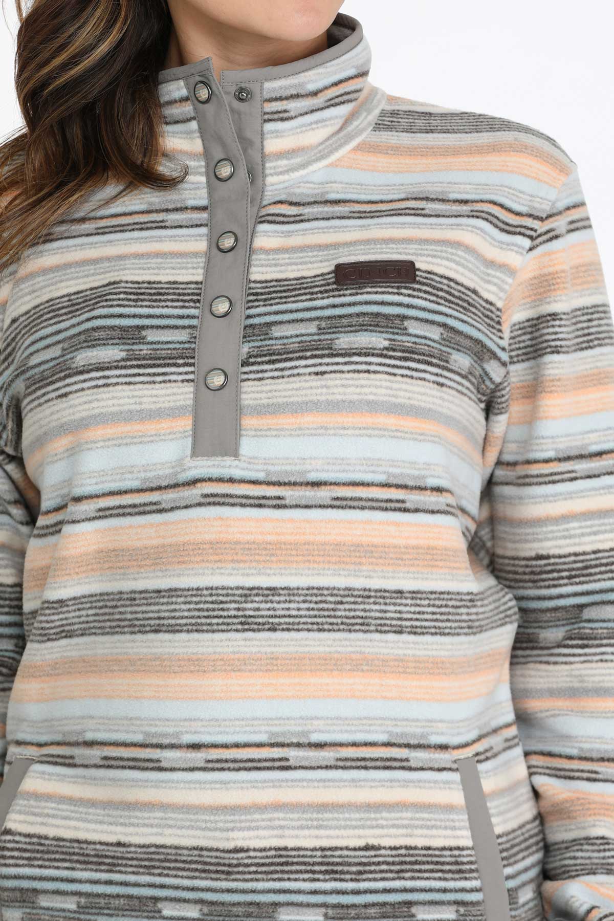 Cinch® Women's Pastel Striped Polar Fleece 1/4 Snap Pullover Sweatshirt